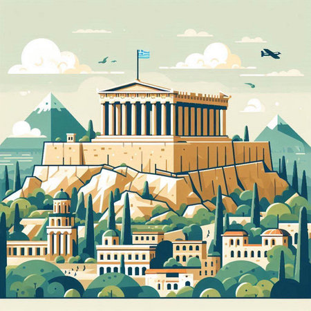 Athens Greece, ancient city in flat style. Vector illustration.のイラスト素材
