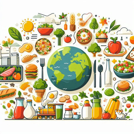 Vector illustration of the concept of healthy food in the form of a planet.のイラスト素材