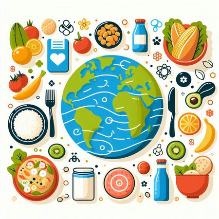 Healthy food in the world. Vector illustration in flat style.のイラスト素材