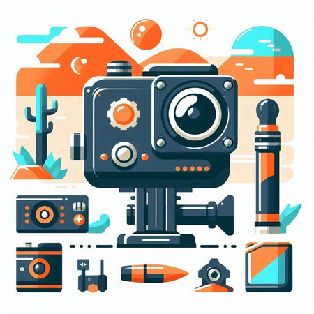 Photography equipment. Photo camera. Vector illustration in flat style.のイラスト素材