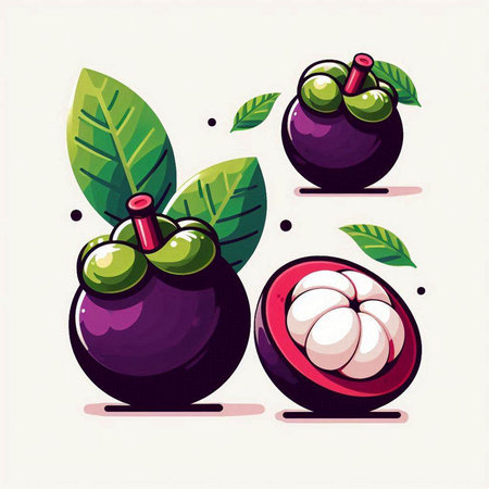 Mangosteen fruit vector illustration. Exotic tropical fruit.のイラスト素材
