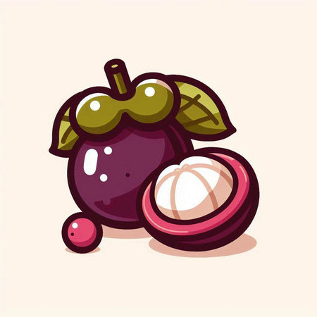 mangosteen fruit vector illustration, fresh mangosteen fruit iconのイラスト素材