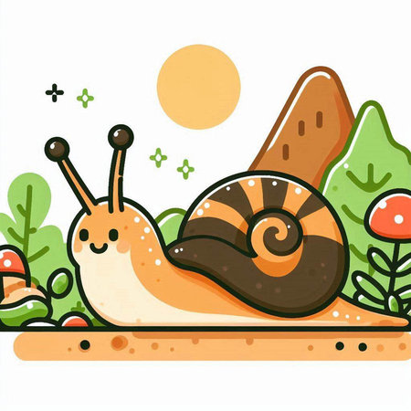 Snail in the garden. Vector illustration of a snail in the garden.のイラスト素材