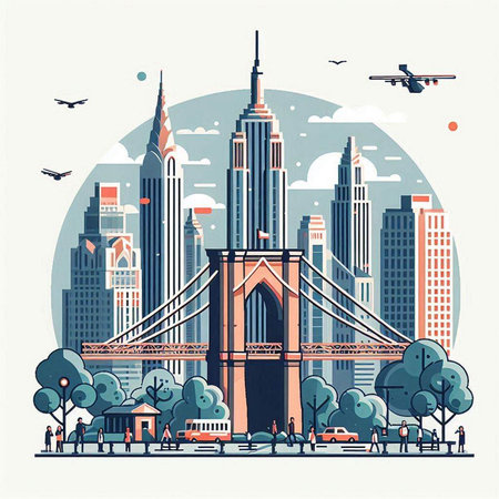 Cityscape of Brooklyn, New York, United States. Vector illustrationのイラスト素材