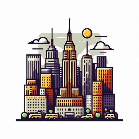 Vector illustration of New York cityscape with skyscrapers in flat styleのイラスト素材