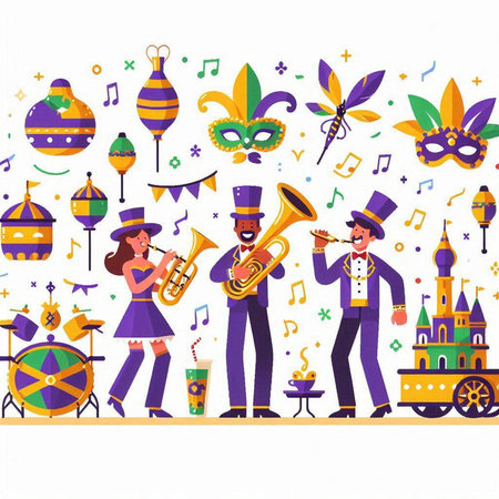 Mardi Gras carnival background. Vector illustration in flat styleのイラスト素材