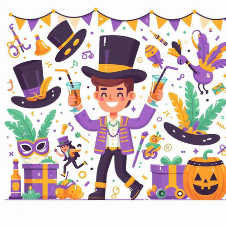 Halloween party. Cute cartoon boy in carnival costume. Vector illustrationのイラスト素材