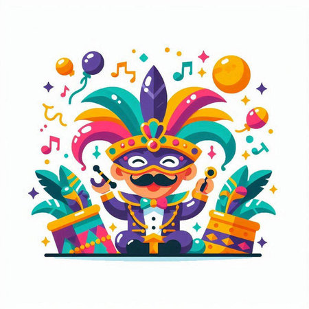 Mardi gras carnival mask with drum and balloons. Vector illustrationのイラスト素材