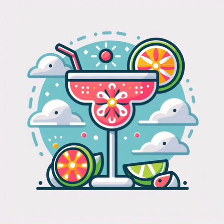 Cocktail with lime, watermelon and lemon. Vector illustrationのイラスト素材