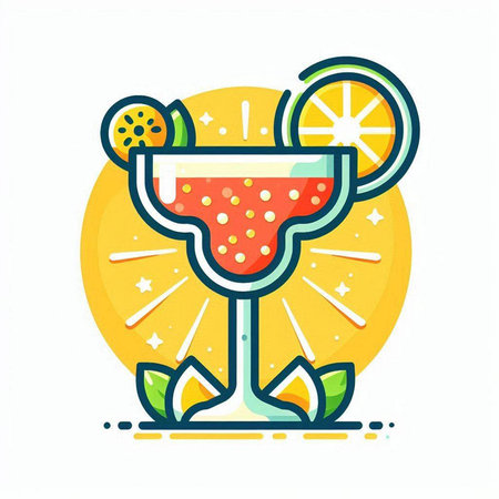 Cocktail flat color icon. Alcoholic beverage with lemon and lime. Vector illustrationのイラスト素材
