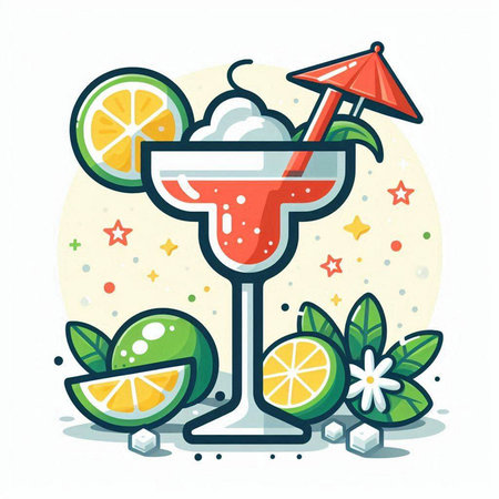 Cocktail with lime, lemon and ice. Vector illustration.のイラスト素材
