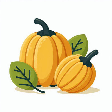 Pumpkins with leaves isolated on white background. Vector illustration.のイラスト素材