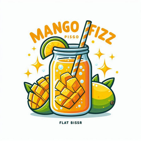 Mango smoothie isolated on white background. Vector illustration in cartoon style.のイラスト素材