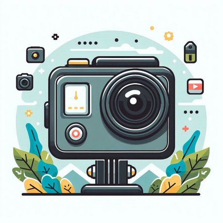 Retro camera. Vector illustration in flat linear style on white background.のイラスト素材