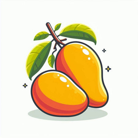 Mango fruit isolated on white background. Vector illustration in cartoon style.のイラスト素材