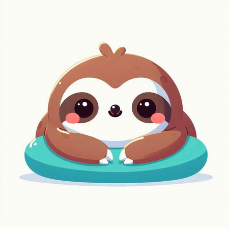 Cute cartoon sloth floating on an inflatable ring. Vector illustration.のイラスト素材