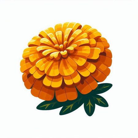 Illustration of orange marigold flower isolated on white background.のイラスト素材