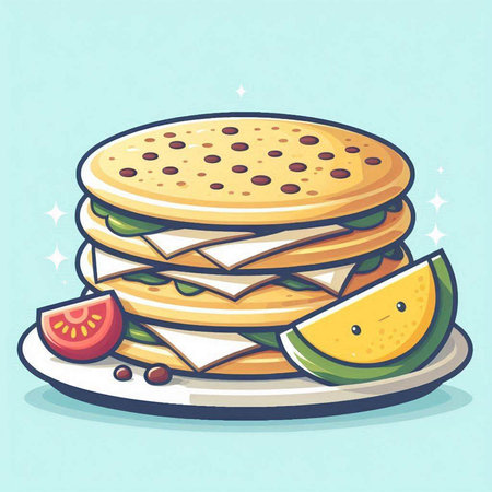 Pancakes on a plate. Vector illustration in cartoon style.のイラスト素材