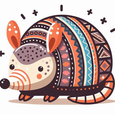 Cute cartoon armadillo with colorful pattern. Vector illustration.のイラスト素材