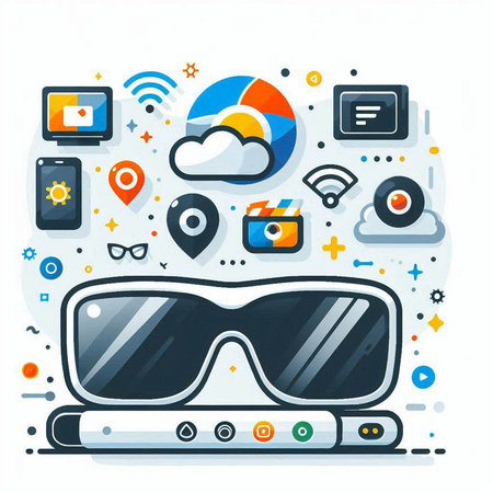 Modern flat design vector illustration concept of virtual reality glasses and social media icons.のイラスト素材