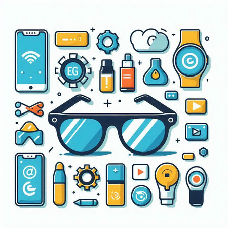 Flat line design modern vector illustration concept of smart glasses, gadgets and technology.のイラスト素材