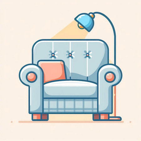 Comfortable armchair with lamp and pillow in flat style. Vector illustration.のイラスト素材