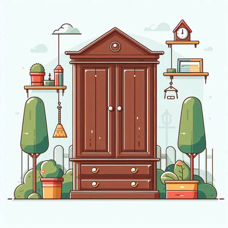 Cupboard in the garden. Vector illustration. Cartoon style.のイラスト素材