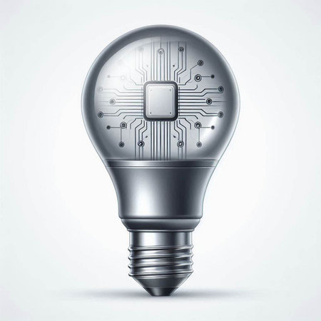 Electronic lightbulb with microchip inside, vector illustration.のイラスト素材