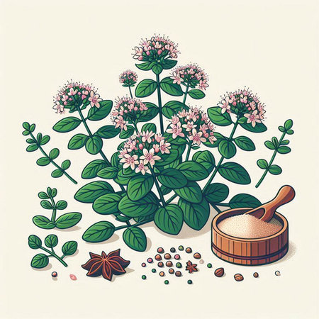 Oregano or oregano plant and spice, vector illustrationのイラスト素材