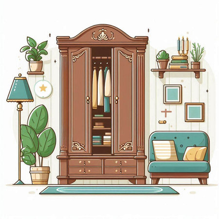 Vector illustration of a living room interior with furniture. Cartoon style.のイラスト素材