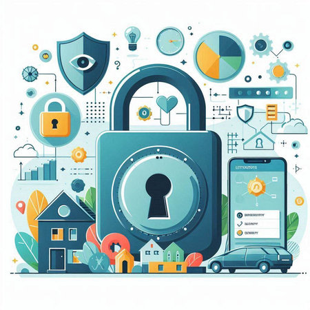 Vector illustration of cyber security concept with padlock on white background.のイラスト素材