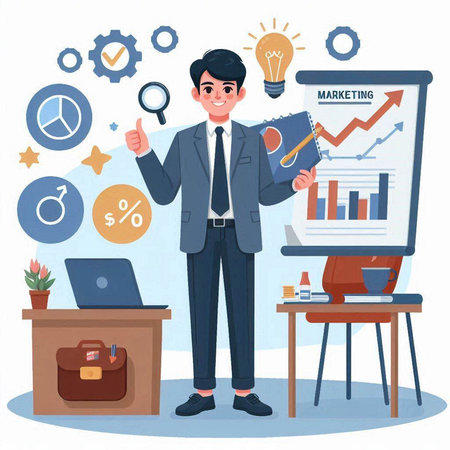 Businessman in office. Successful businessman. Vector illustration in cartoon styleのイラスト素材