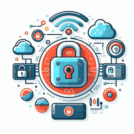 Internet security concept. Vector illustration in thin line style. Data protection.のイラスト素材