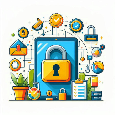 Vector illustration of modern flat design concept of security and data protection.のイラスト素材