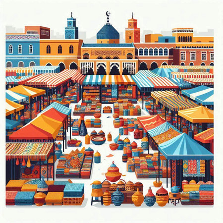 Colorful market in old town of Samarkand, Uzbekistanのイラスト素材