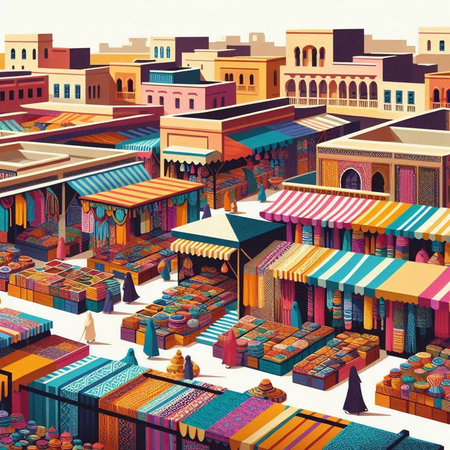 Souvenir market in Dubai, United Arab Emirates. Vector illustrationのイラスト素材