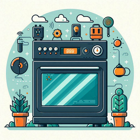 Vector illustration of a modern electric oven in a flat style. Vector illustration.のイラスト素材