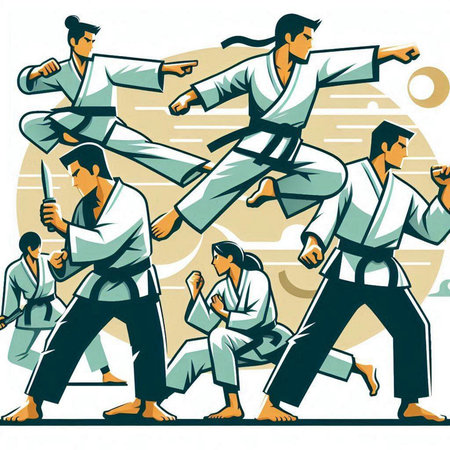 Illustration of a karate training set done in retro style.のイラスト素材