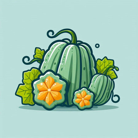 Pumpkin vector illustration. Vector illustration of a pumpkin with leaves.のイラスト素材