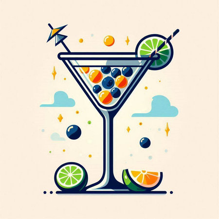Cocktail in a martini glass with fruits. Vector illustration.のイラスト素材