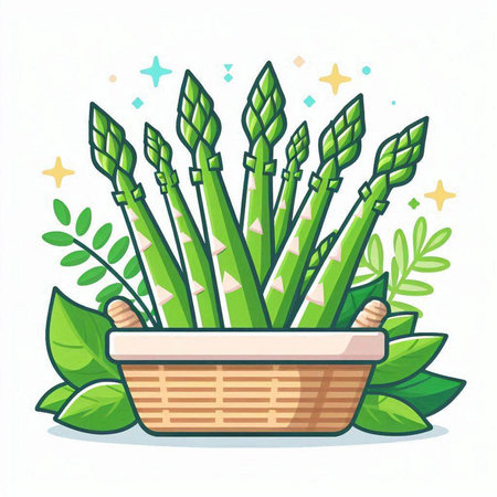 Green asparagus in a basket isolated on white background vector illustrationのイラスト素材