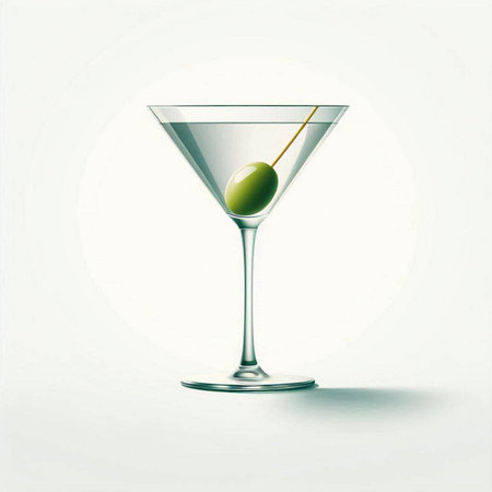 Martini glass with olives on white background. Vector illustration.のイラスト素材