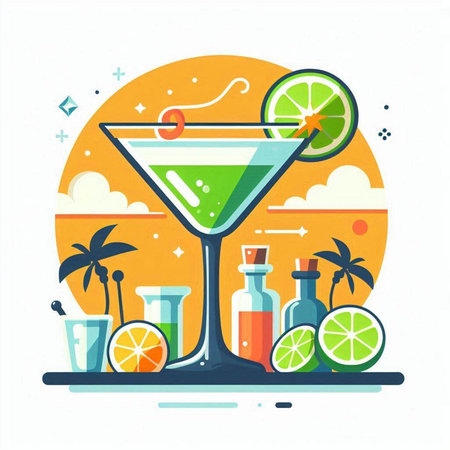 Cocktail on the beach. Vector illustration in flat style.のイラスト素材
