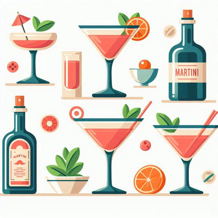 Cocktails set. Vector illustration in flat style on white background.のイラスト素材