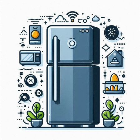 Modern flat line design concept of household appliances. Vector illustration for web banners, printed materials and advertising.のイラスト素材