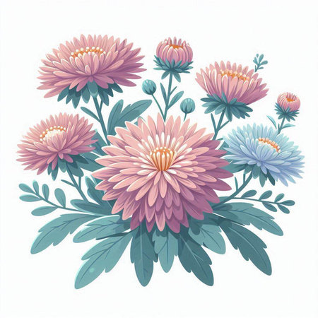 Beautiful chrysanthemum flowers isolated on white background. Vector illustration.のイラスト素材