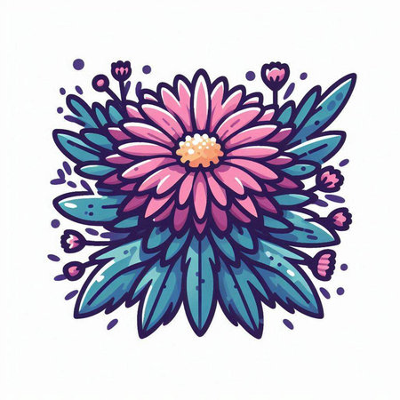 Hand drawn vector illustration with pink chrysanthemum flowers.のイラスト素材