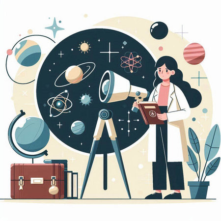 Astronomy, science, education concept. Vector cartoon flat illustration.のイラスト素材
