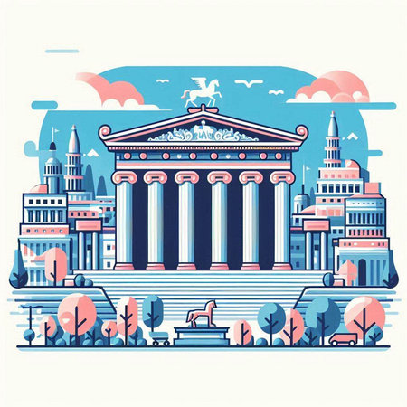 Vector illustration of the famous building of the European Parliament in Bucharest, Romaniaのイラスト素材