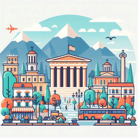 Landmarks of the city. Vector illustration in a flat style.のイラスト素材